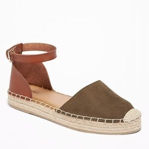 Faux-Suede/Faux-Leather Ankle-Strap Espadrilles.